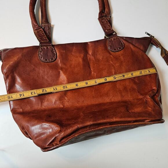 Noonday Collection Leather Zip Top Shoulder Bag Purse Cognac Brown Tote - Picture 16 of 16